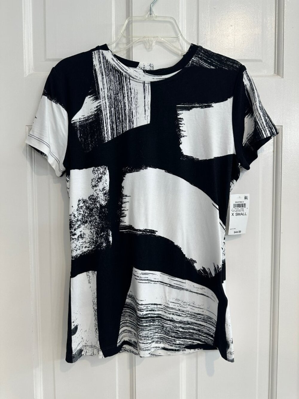 Inc Black White Abstract Short Sleeve Size XS Top NWT